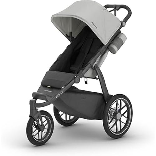 UPPAbaby Ridge V2 Jogging Stroller | All-Terrain Performance Suspension + Never-Flat Tires Built for Walking, Running + Trails | Water Bottle Holder Included | Savannah (Pearl Grey | Carbon Frame)