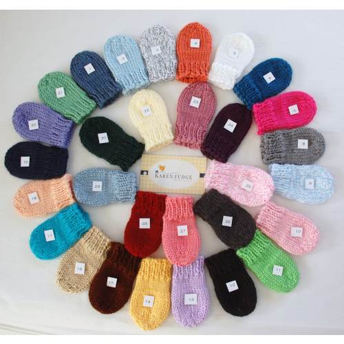 Hand Knit Thumbless Baby Mittens with String