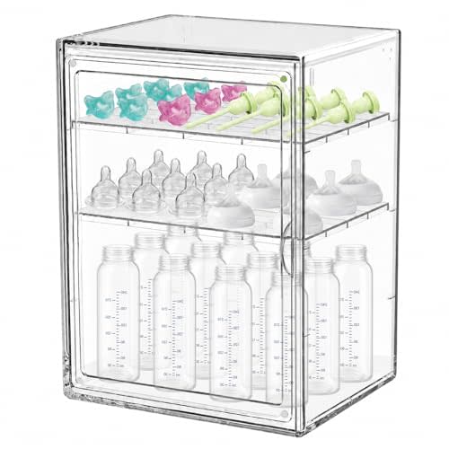 Baby Bottle Organizer,Adjustable Height Bottle Storage Organizer Baby for Bottles, Pacifiers, Pump Parts, Clear Organizer for Countertop, Cabinet,Vanity, Bathroom,Large