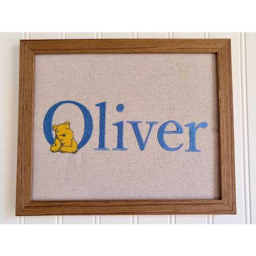 Personalized Winnie the Pooh Nursery Sign | Embroidered Baby Name Decor | Vintage Pooh Bear Wall Art | Classic Nursery Art for Boys or Girls