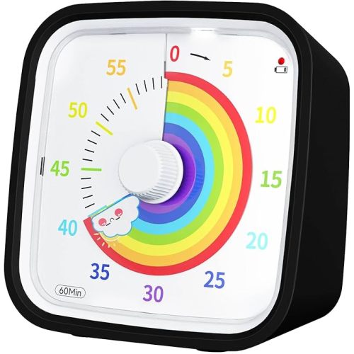 Upgraded Visual Timer with Protective Case, Silent 60 Minute Countdown Timer for Kids and Adults with Low Power Reminder Clock Time Management Tool (Black Rainbow)