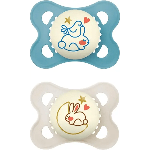 MAM Original Night Pacifiers, Binky Pacifier for 0-6 Months, BPA-Free Silicone, Glows in The Dark, Best for Newborn Babies, Developed with Medical Experts, 2 Count Binkies, with Sterilizer Case
