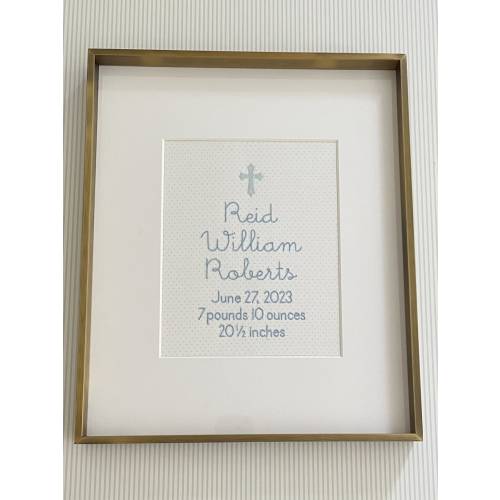 Cross Custom Embroidered Birth Announcement Wall Art