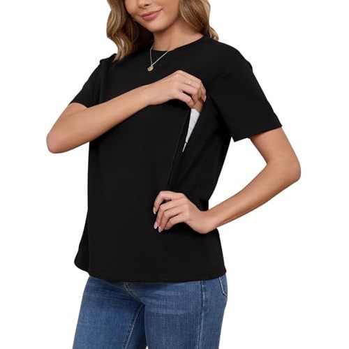 Ecavus Women's Nursing Shirts for Breastfeeding with Hidden Zipper Soft Breastfeeding Tops for Women