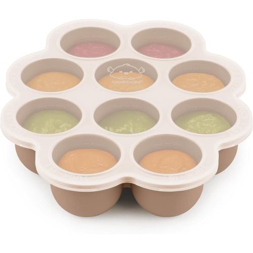 KeaBabies Silicone Food Freezer Trays with Lid, 2oz x 10 Pods Baby Food Storage Containers, Easy Puree Meal Prep, Breast Milk Silicone Freezer Molds, Dishwasher, Microwave Safe,BPA-Free(Chai Latte)
