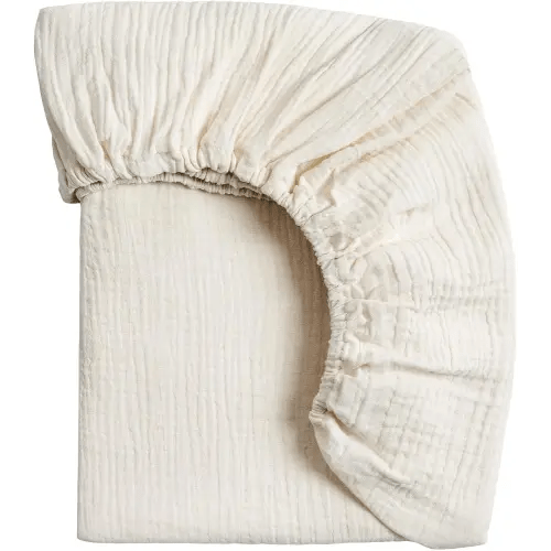 Meracorallo Muslin Pack and Play Fitted Sheet, 100% Cotton, Cream