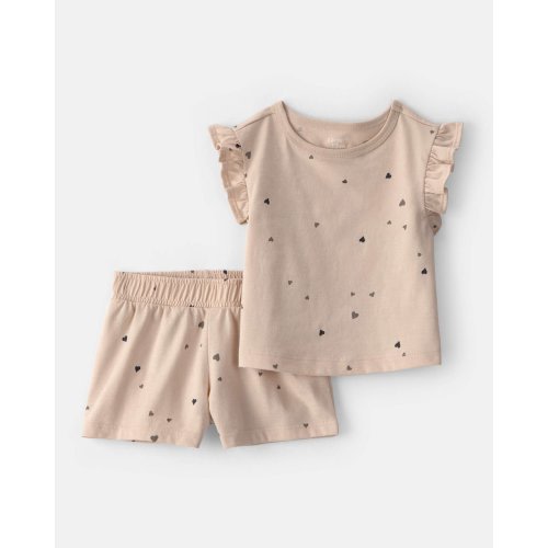 Baby Girl 2-Piece Heart Top & Short Set - Brown | Carter's