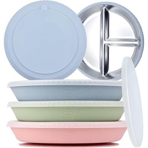 Stainless Steel Baby Plates with Suction | 3Pack with Lids