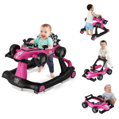 Costway 4-in-1 Baby Walker Foldable Activity Walker with Adjustable Height & Speed Deep 6-18 Months Pink