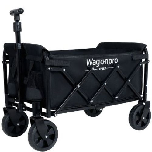Expandable Dual-Layer Utility Wagon with 100% Extra Space - 225lbs Grocery Cart for Camping, Shopping, Sports, Gardening, Fishing, Black