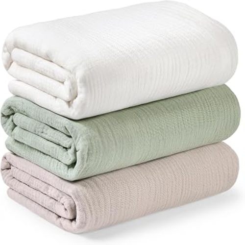 3-Pack Muslin Swaddle Blankets for Newborns Boy,Girl – 47x47 Large Cotton Muslin Baby Blanket, Nursery Swaddling, Neutral, Soft, Breathable, Light Infant Baby Receiving Cover (Sage, Regular)