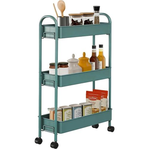 Slim Rolling Cart, Metal Frame Utility Rolling 3-Tier Narrow Storage Cart