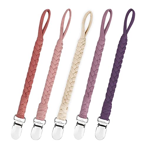 Duludulu Braided Pacifier Clips Baby Girl - Unisex Design Binky Clips with Teething Straps for Shower & Birthday Gifts
