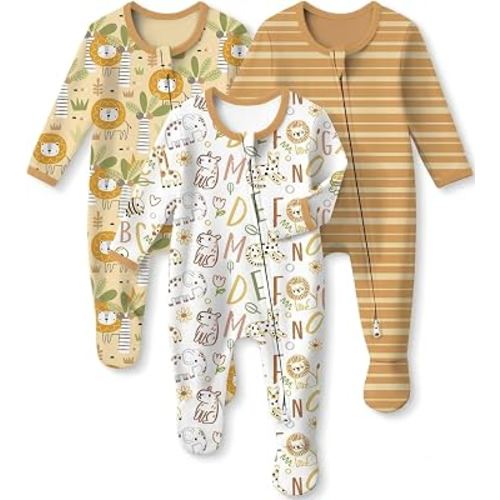 FILLEEP Baby Sleepers 3Pcs 100% Cotton Pajamas for Newborn 0-3 3-6 6-9 Months Boys Girls Clothes Sleep 'N Play Footed PJs