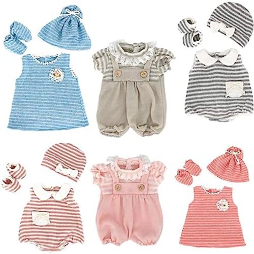 DC-BEAUTIFUL 6 Set Clothes Gift for Infant, Girl Baby, 14 Inch -18 Inch Includes Doll Outfits Dress Hat Socks, Total 14 Pcs Onesies Clothes Pajamas Costumes
