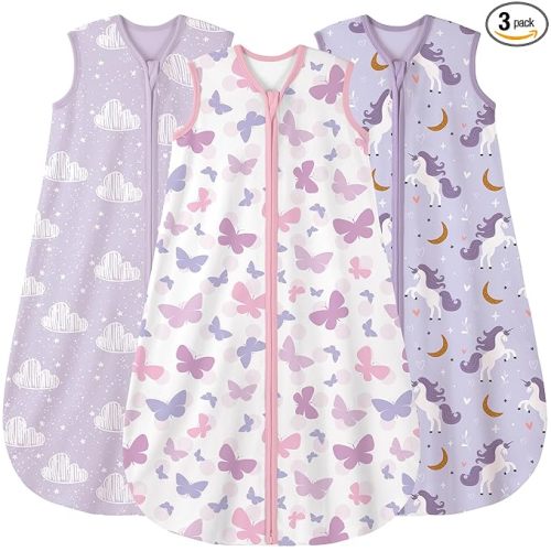 Yoofoss Baby Sleep Sack 0-6 Months Wearable Blanket for Babies 100% Organic Cotton 2-Way Zipper TOG 0.5 Toddler Sleeping Sack 3 Pack, Comfy Lightweight Sleep Sacks