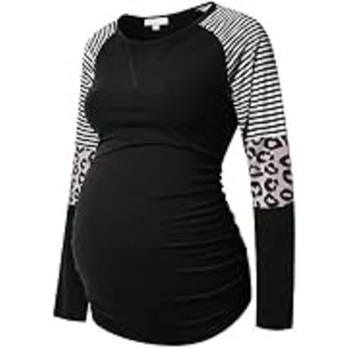 Bhome Long Sleeve Maternity T-Shirt Colorblock Baseball Tee Casual Pregnancy Tunic Top