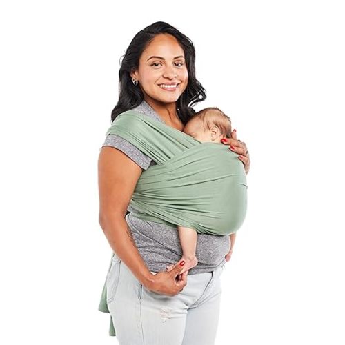 Baby Tula Stretchy Tencel™ Baby Wrap Carrier – Soft Newborn & Infant Wrap Sling, Ergonomic Hands-Free Baby Carrier, Breathable & Adjustable, Eco-Friendly for 8–25 lbs - Sage