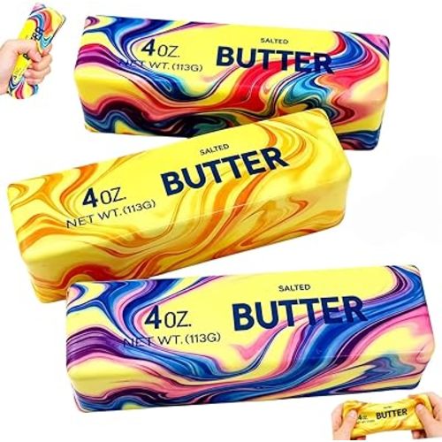 3PCS Butter Squishy Stress Toy,Soft Novelty Toy,Realistic Butter Stick Fidget, Slow Rising Soft Squeeze Toy for Adults Stress Relief & Anxiety Relief (3PCS Butter 02)
