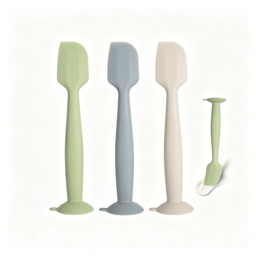 Baby Diaper Cream Spatula 3 Pack Diaper Spatulas Soft Silicone Diaper Cream Applicator Baby Butt Paste Spatula Brush with Suction Base,Full Size(Gray+Off-White+Green