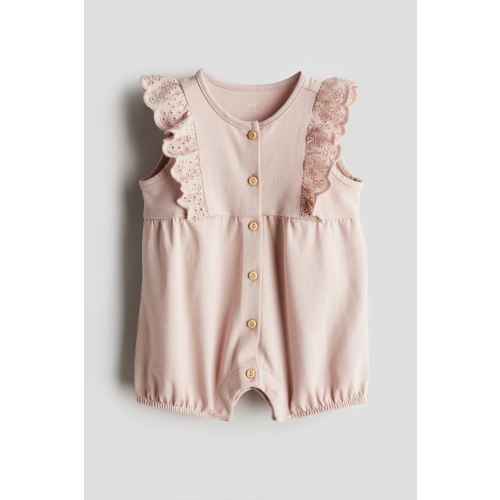 Cotton Romper Suit with Eyelet Embroidery
