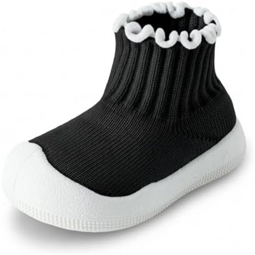 Baby Girl Sock Shoes Toddler Ruffle Walking Shoes Infant Non-Slip Slippers Soft Rubber Sole Sneakers Lightweight Breathable Barefoot Shoes