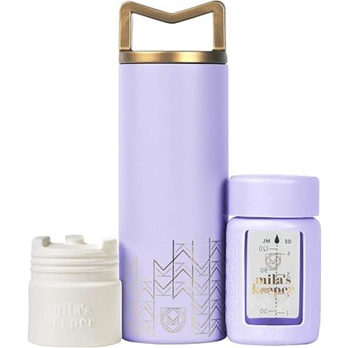 Mila's Keeper Portable Insulated Breast Milk Cooler Set | 20 Hr Storage | Cooler, Breast Milk Storage Bottle & Ice Pack for Travel | Fits Leading Pumps | Standard Neck Lavender Fields