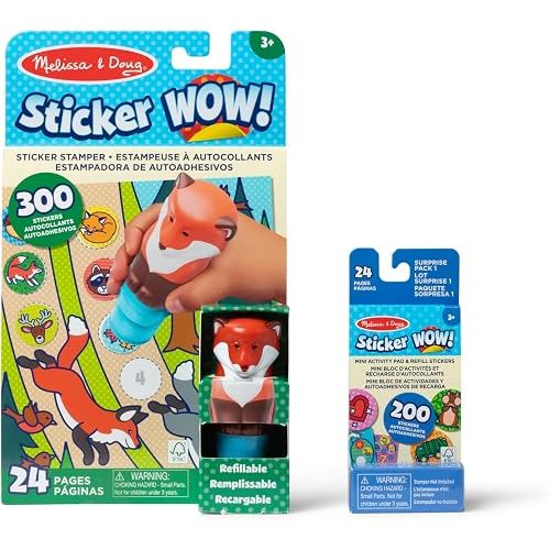 Melissa & Doug Sticker Wow!™ Fox Bundle: 24-Page Activity Book, Refillable Sticker Stamper, Mini Pad, 500 Stickers, Arts and Crafts for Kids Ages 3+