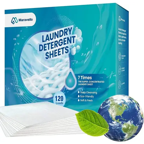 Maravello Laundry Detergent Sheets, 120 Loads Earth Eco-friendly Space Saving Plastic Free Biodegradable Easy to Carry and Use, Cruelty-Free Non-Irritating Safe for Baby And Sensitive Skin (Fresh Scent, 120 Loads)