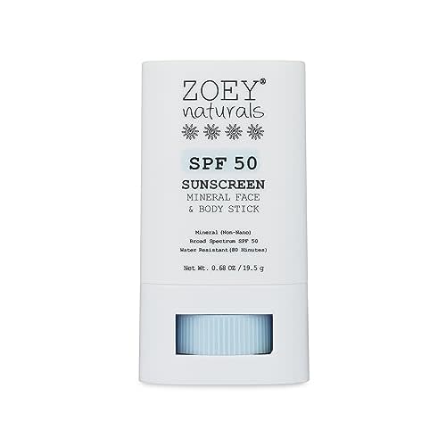 Zoey Naturals SPF 50 Mineral Sunscreen Stick for Babies & Kids - Safe Sunblock Moisturizer for Body & Face - with Rose Hips Oil, Zinc Oxide, Cruelty Free and Reef Safe, Made in USA