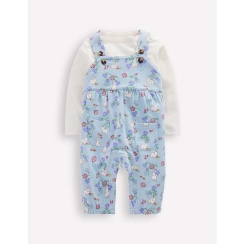 Jersey Dungaree Set-Misty Blue Bunny Floral