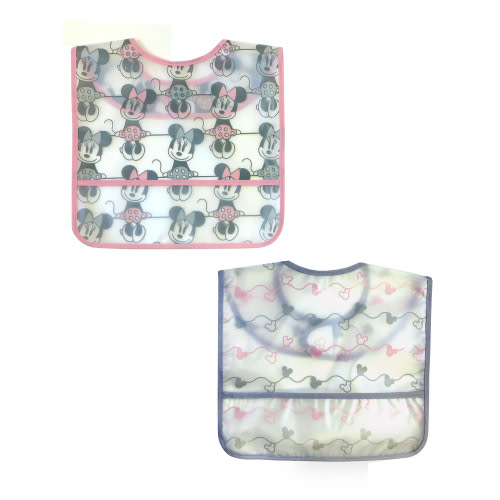 Disney Minnie 2 Pack PEVA Water Resistant Girl Toddler Bib with Crumb-Catcher