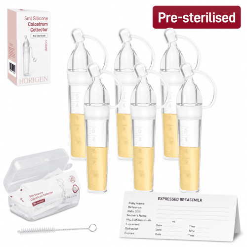 Colostrum Collector Kit, Portable reusable breast milk collector, milk storage bottle and feeding bottle with Storage Case, 5ml, 6 Count