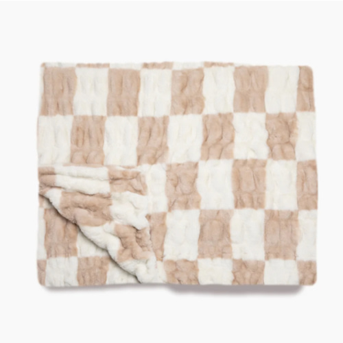 Tan and White Checkered Blanket | Latte Check – Lola Blankets