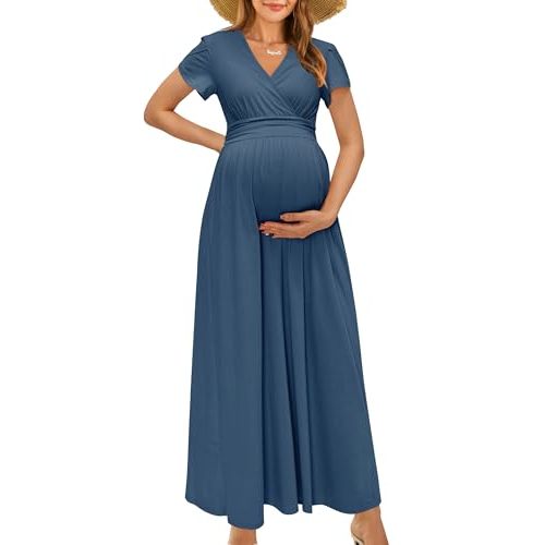 OUGES Maternity Maxi Dress Wrap Baby Shower Pregnancy Dresses for Photoshoot Maternity Outfits Summer Clothes 2026