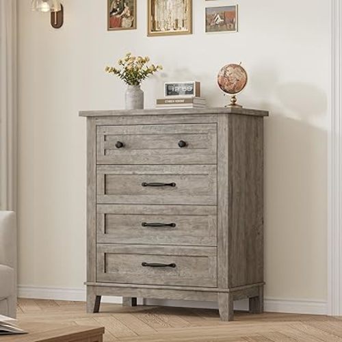 GarveeHome 4 Dresser for Bedroom, 34.8" Tall Vertical Drawer Dresser with Large Storage, Freestanding Wooden Closet Chest for Bedroom, Living Room, Grey