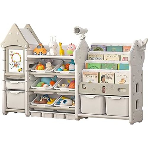 UNICOO Kids Toy Storage Organizer and Children Bookshelf - Toy Organizer with Bookshelf, Toy Shelf Organizer with Bins, Toy Bookshelf Organizer - Ideal for Playroom, Nursery, and Bedroom
