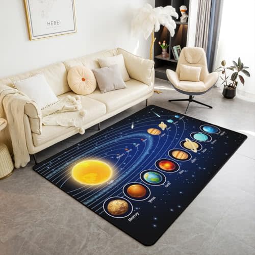 jejeloiu Solar System Living Room Rugs Area Rug 3x5 Outer Space Indoor Floor Mat for Decor Universe Planets Accent Rug Set Galaxy Non Slip Area Runner Rug
