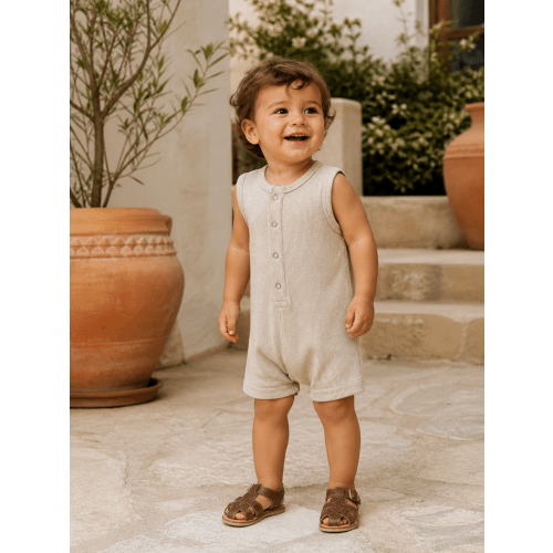 Sleeveless Tan Speckle Shortie Romper for Boys | Soft Cotton – SpearmintLOVE