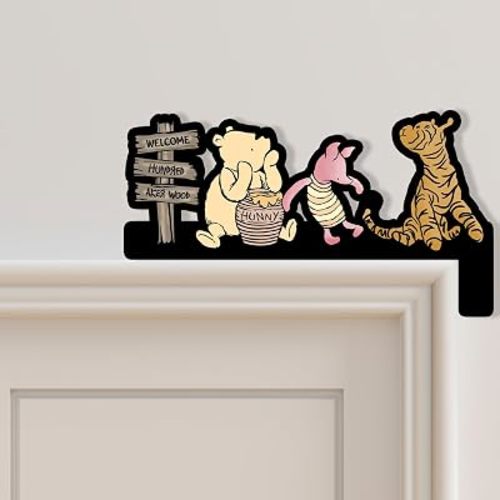Classic Winnie Nursery Decor,Door Frame Decor,Pooh Bear Door Corner Sign,Wooden Hanging Wall Decoration,Baby Shower Party Supplies,Suitable for Door Frame,Room,Christmas and Family Party Decoration