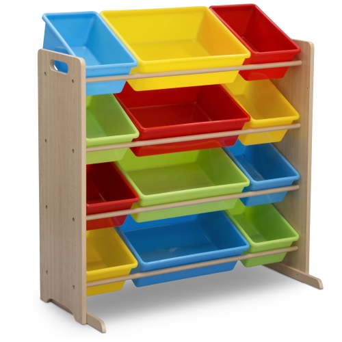 Delta Children Kids Toy Storage Organizer with 12 Plastic Bins, Greenguard Gold Certified, Natural/Primary