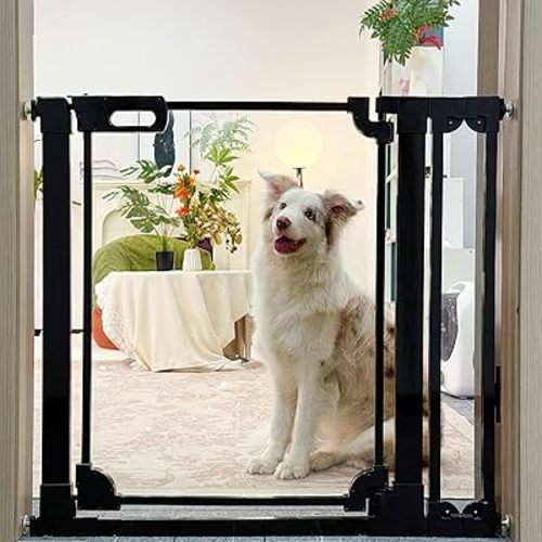 Clear Acrylic Baby Gate 29.5-37.8" Wide Pressure Mount Clear Dog Gate Indoor - No Drill Auto Close, Walk Through Baby Gates for Stair & Doorways & Hallway