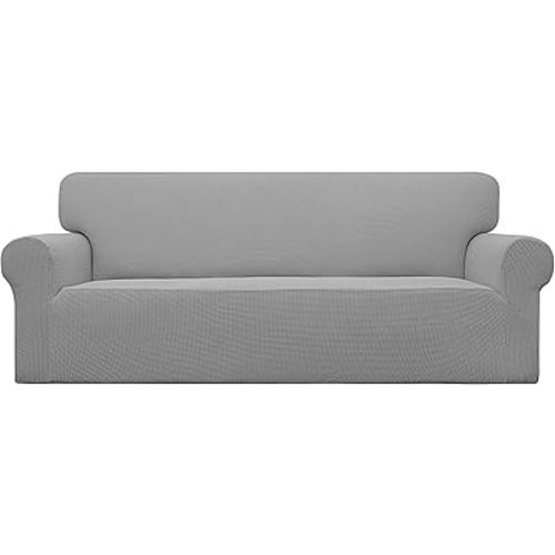 Easy-Going Stretch Sofa Slipcover 1-Piece Sofa Cover Furniture Protector Couch Soft with Elastic Bottom for Kids, Polyester Spandex Jacquard Fabric Small Checks (Sofa, Light Gray)