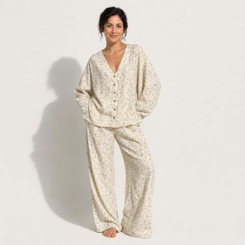 Ditsy Floral Cotton Pajama Set - Cardigan