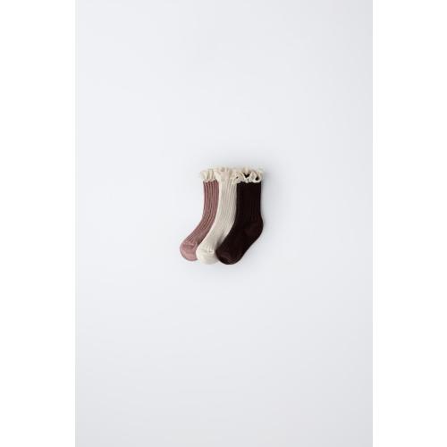 3-PACK OF LACE LONG SOCKS - Pink | ZARA United States