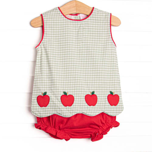 Grade School Gingham Applique Diaper Set, Green – Stitchy Fish
