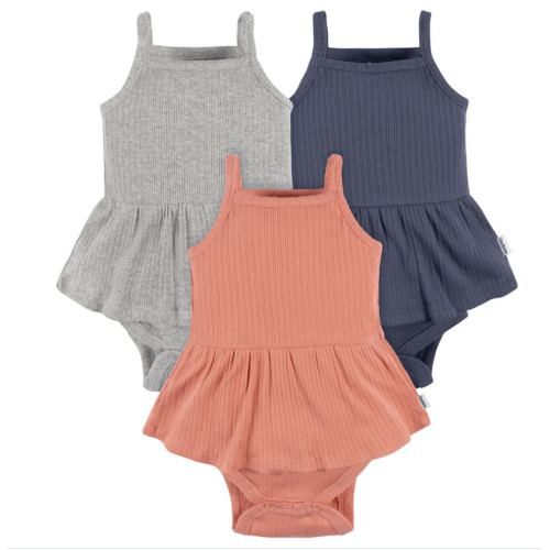 3-Pack Baby Girls Coral, Gray, & Navy Sleeveless Skirted Onesies® Body – Gerber Childrenswear