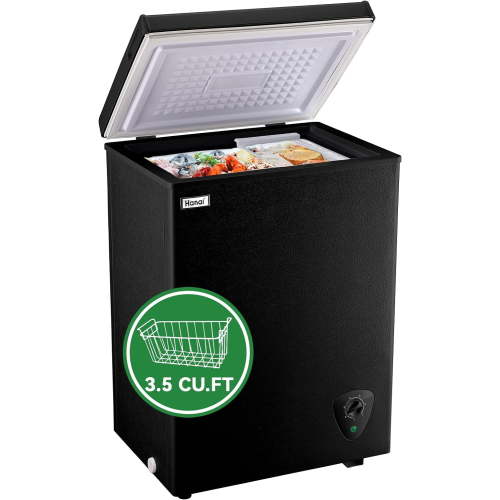 WANAI Chest Freezer, 3.5 Cu.Ft Black Deep Freezer, 7 Temp Control, Removable Basket