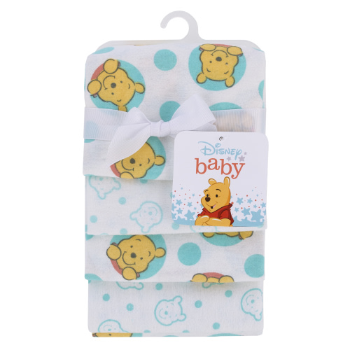 Disney Winnie the Pooh so Loved 4-PK Cotton Receiving Blankets, Yellow, Aqua, Boy and Girl Infant