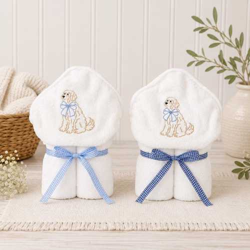 Custom Embroidered Puppy Hooded Towel | Personalized Baby Bath Gift